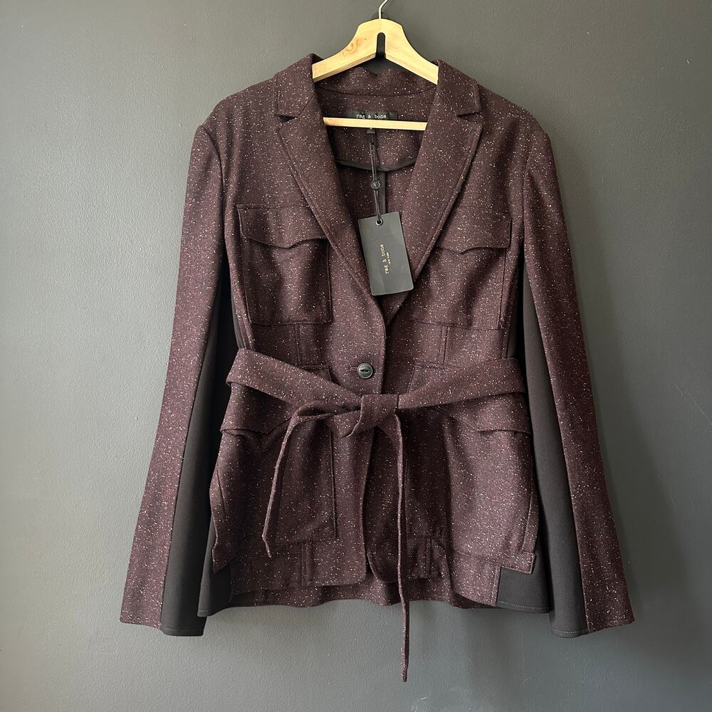 Rag & Bone Vera Donegal Wool Blend Burgundy Blazer Jacket NEW Size 8 - Picture 4 of 14